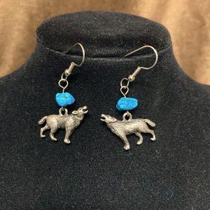 Turquoise & Wolf shepherd hook earrings